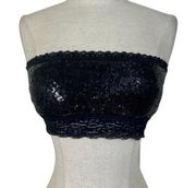 Black sequin lace Bandeau bra, junior large stretch, removable cup pads