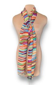 Sarong Scarf Fringed Colorful Rainbow Striped Sheer Summer Essential Vacation