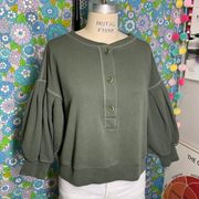 Something Navy Greta Henley Olive Cropped Sweatshirt  Size: XS