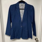 Old Navy Women Linen Blend Blue One Button Blazer Jacket Size XS Single Vent