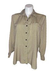 Evan Picone Womens Button Down Blouse Striped Long Sleeve Gold Blue Size 14
