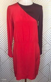 Tibi Colorblock Silk Dress in Red and Burgundy