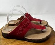 Clarks Unstructured Women's Un Perri Vibe Red Leather Flip-Flop Thong Sandals 9W