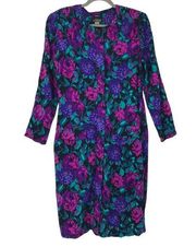 VINTAGE ALEXIS FASHIONS BOLD FLORAL PRINT LONG SLEEVED MODEST 90s DRESS SIZE 8