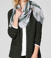 J.Jill Square Jacquard Plaid Scarf Green Grey , One Size NEW