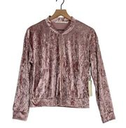 Mosaic & Co Full Zip Pink Rose Velvet Bomber Jacket Size Medium NWT