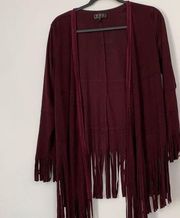 POL faux suede cardigan western fringe trim tassel burgundy size small