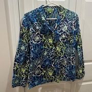 vera bradley blue and green floral long sleeve button down shirt