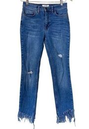 Free People  We The Free Great Heights Frayed Hem Ankle Cropped Skinny Jeans