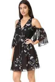 REBECCA MINKOFF Robbie Shift Dress Tropical Vine Black Cold Shoulder Medium NWT