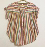 Lou & Grey for Loft | multi color striped cotton/linen button up