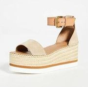 See by Chloe Glyn Espadrille Flatform Sandals Natural Suede Size 37 US 7 $325