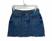 100% Cotton Dark Wash Frayed Hem Micro Mini Denim Skirt