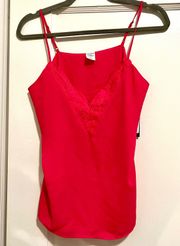 Fuchsia Pink Hot Pink V Neck Lace Trim Cami Tank Top XSMALL