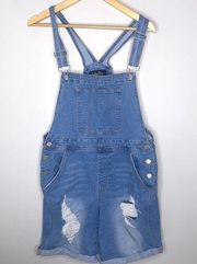 Indigo Rein Distressed Denim Jumper Shortalls Overalls Shorts Size 13