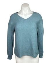 Ella Moss Women's Teal Blue V Neck Long Sleeve Ribbed Pullover Sweater Size M