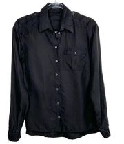 L.A.M.B. Black Silk Quilted Button Up Long Sleeve Shirt 2