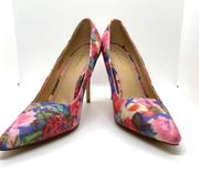 Liliana Pink Blue Jane Floral Closed Pointed Toe Heel Stiletto Size 9