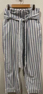 FRAME Blue White Striped Paperbag Pants