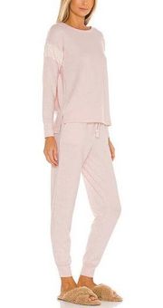 Flora Nikrooz Pastel Pink Soft Brushed Knit Pajamas SIZE XS Lace Set Cozy NEW