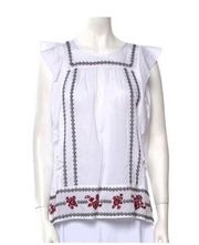 LOVESHACKFANCY White Embroidered Heidi Top Blouse Flutter Sleeve S