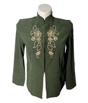 BRECKENRIDGE Floral Embroidered Detail Blazer Jacket-Forest Green Size S