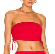 Revolve H:ours Red Ruched Knit Tube Top SMALL Crop Drawstring Swank Meghan NEW