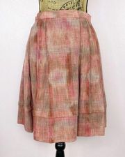 AK Anne Klein Plaid Linen Blend Pleated A-line Skirt Size 2P Pink Brown