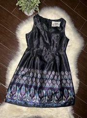 Emmelee Black/Purple/Green Print Sleeveless Kneelength Dress sz Medium