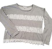 dELiA's Women's Shirt Size L Gray Heather Preppy Lace Classic Long Sleeve Casual