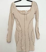 Privy bodycon Long Sleeve Exposed Stitch Mini Dress size medium exposed seams