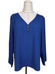 Market & Spruce Blue Long Sleeve Polka Dot Popover Roll Tab Blouse Top Size M