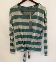 Matty M Striped Lightweight Long Sleeve Tie Waist Pullover NEW Jade Green Size S