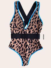 DVF Diane Von Furstenberg Deep V Neck One Piece Swimsuit Small Cheetah Print