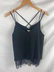 Lily White Cross Back Lace Bottom Tank S