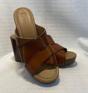 C Comfort est 1946 Chunky Leather Clog Sandals cognac brown Women sz 9