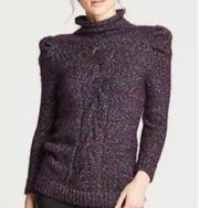 Marie Oliver Confetti Cable Knit Sweater with Puff Shoulders & Mock Neck