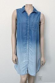 [Beach Lunch Lounge] Blue Ombre Chambray Sleeveless Shirtdress Mini Sz Medium M