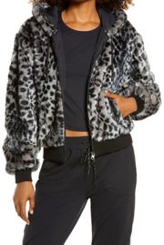 NWT Blanc Noir Faux Fur Jacket In Gray Leopard, L