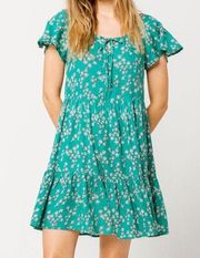 Patrons of Peace Floral Tiered Dress * Green / Teal * Small