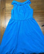 Size 12 Blue High Collared Sleeveless Knee Length Dress