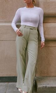 Cuffed Hem Tailored Wide Leg Pant