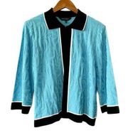 Ming Wang Blue Open 3/4 Sleeve Cardigan With Black Trim Size Large