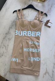 Burberry  2 Horseferry Logo Print Bodycon Dress in Nude