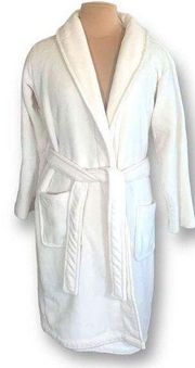 Pottery Barn Robe White Ultra Plush Spa Style Terrycloth Embroidered Detail