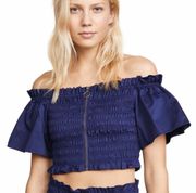 Parker Andrew Navy Blue Crop Top Zip Smock Blouse