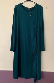 NWT Covington Knit Ruffle Long Sleeve Deep Teal Midi Dress Size 2X