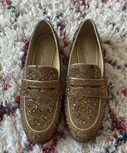 Betsy Johnson Gold Bedazzled Loafers