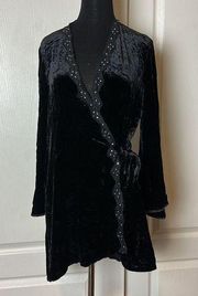 2003 VTG VICTORIAS SECRET SILK BLACK VELVET RHINESTONE ROBE CARDIGAN