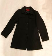 Women's 100% Wool Black Long Coat Size M bust 38 Button Down